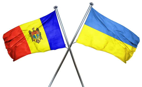 Σημαία της Μολδαβίας με σημαία της Ουκρανίας, 3d rendering — Φωτογραφία Αρχείου