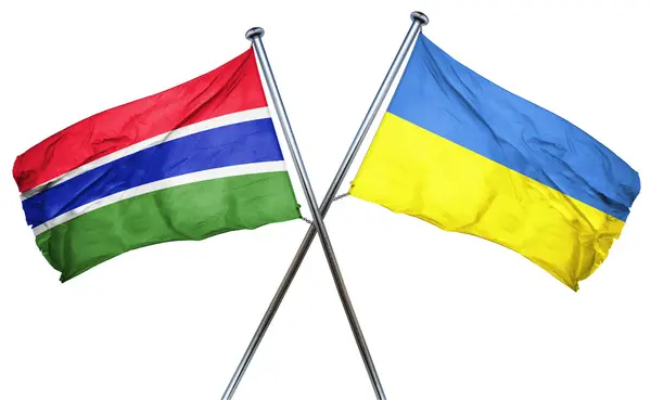 Bandera de Gambia con bandera de Ucrania, representación 3D —  Fotos de Stock