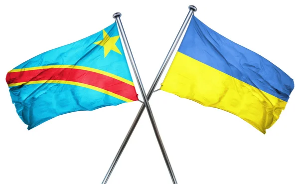 República Democrática de la bandera de congo con bandera de Ucrania, rend 3D —  Fotos de Stock