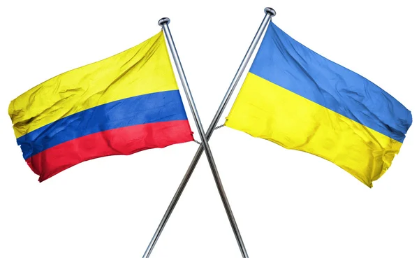 Kolumbianische Flagge mit ukrainischer Flagge, 3D-Darstellung — Stockfoto