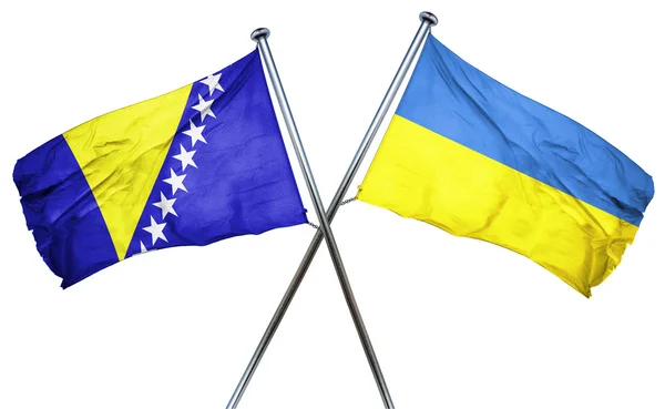 Bandera de Bosnia y Herzegovina con bandera de Ucrania, representación 3D — Foto de Stock