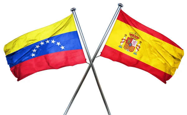 委内瑞拉国旗与西班牙国旗，3d 渲染 — 图库照片
