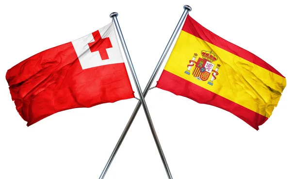 Bandeira Tonga com bandeira Espanha, renderização 3D — Fotografia de Stock