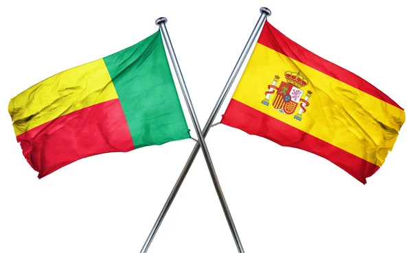 Benin flag with Spain flag, 3D rendering