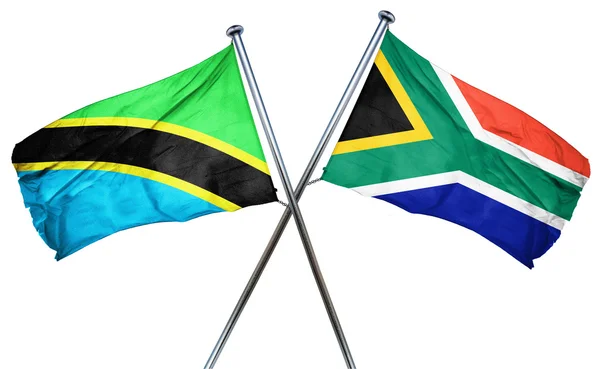 Vlajka Tanzanie vlajky s Jihoafrickou republikou, 3d vykreslování — Stock fotografie