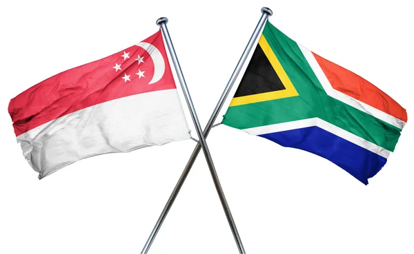 Bandeira de Singapura com bandeira da África do Sul, renderização 3D — Fotografia de Stock