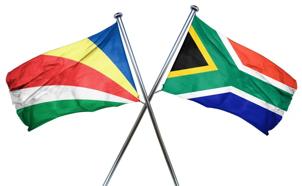 Seychelle-szigeteki zászló, Dél-afrikai Köztársaság lobogója, 3d-leképezés — Stock Fotó