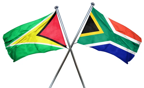 Guyana flag with South Africa flag, 3D rendering — Stock Photo, Image