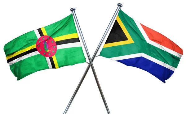 Dominika vlajka s Jihoafrickou vlajka, 3d vykreslování — Stock fotografie