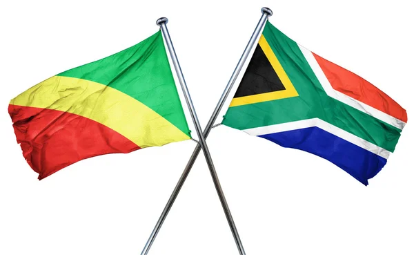 Kongo vlajka s Jihoafrickou vlajka, 3d vykreslování — Stock fotografie