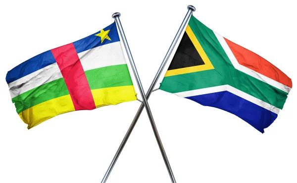 Vlajka Středoafrické republiky s Jihoafrickou vlajka, 3d renderi — Stock fotografie