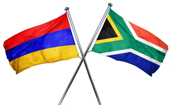 Arménie vlajka s Jihoafrickou vlajka, 3d vykreslování — Stock fotografie