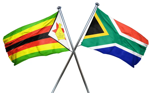 Bandeira do Zimbábue com bandeira da África do Sul, renderização 3D — Fotografia de Stock