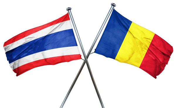Bandiera Thailandia con bandiera Romania, rendering 3D — Foto Stock