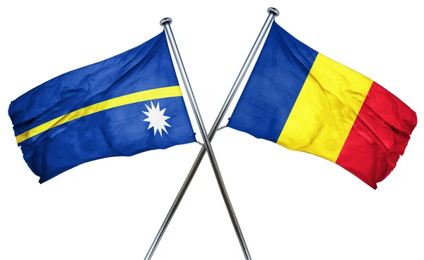 瑙鲁国旗与罗马尼亚国旗，3d 渲染 — 图库照片
