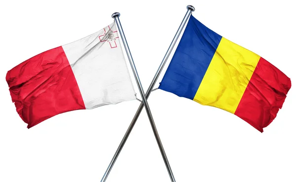 Bandera de Malta con Bandera de Rumania, Renderizado 3D — Foto de Stock