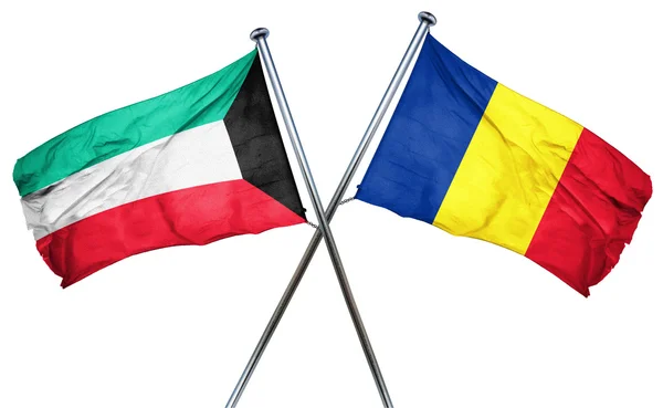 Bandera de Kuwait con Bandera de Rumania, Renderizado 3D — Foto de Stock