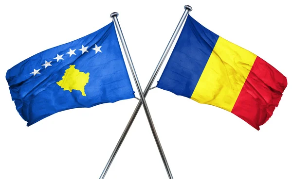 科索沃国旗与罗马尼亚国旗，3d 渲染 — 图库照片