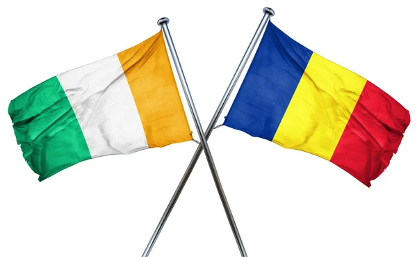 Bandeira da costa do Marfim com bandeira da Romênia, renderização 3D — Fotografia de Stock