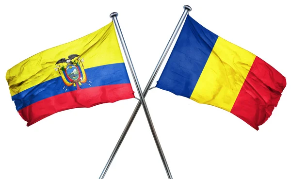 Bandiera Ecuador con bandiera Romania, rendering 3D — Foto Stock