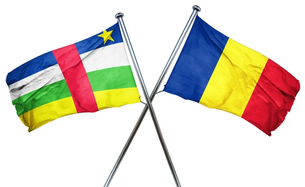 中非共和国国旗与罗马尼亚国旗，3d 渲染 — 图库照片