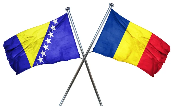 波斯尼亚和黑塞哥维那国旗与罗马尼亚国旗，3d 渲染 — 图库照片