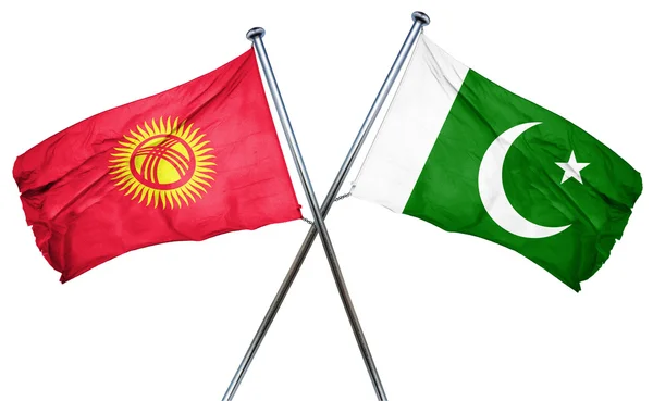 Kyrgyzstan Flagge mit pakistanischer Flagge, 3d Rendering — Stockfoto