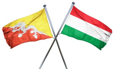 Bhutan bayrağı ile Macaristan bayrağı, 3d render