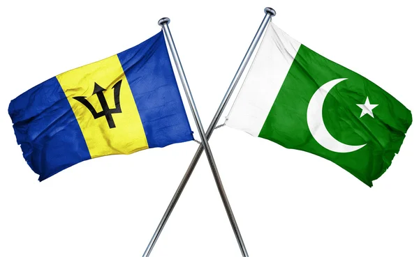 Bandera de Barbados con bandera de Pakistán, representación 3D — Foto de Stock