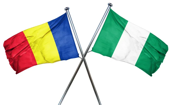 Bandera de Rumania con bandera de Nigeria, representación 3D — Foto de Stock