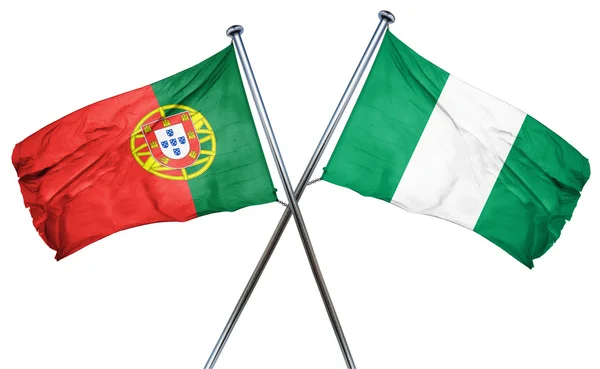 Portugal flag with Nigeria flag, 3D rendering — Stock Photo, Image