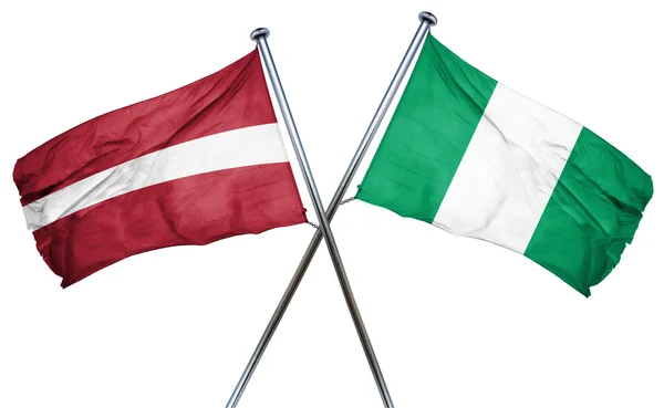 Bandeira da Letónia com bandeira da Nigéria, renderização 3D — Fotografia de Stock