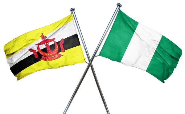 Drapeau Brunei avec drapeau Nigéria, rendu 3D — Photo