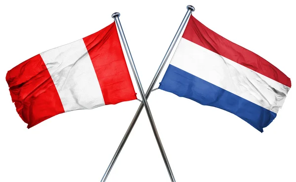Bendera Peru dengan bendera Belanda, render 3D — Stok Foto