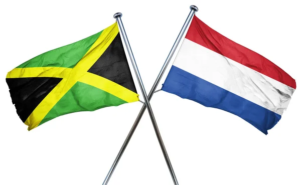 Jamaica flag with Netherlands flag, 3D rendering