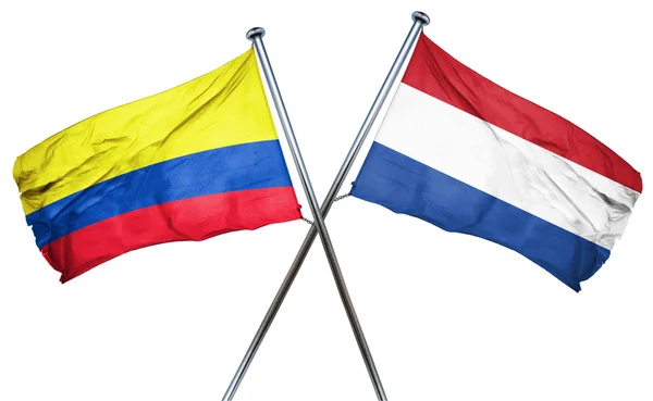 Colombia flag with Netherlands flag, 3D rendering — Stock Photo, Image