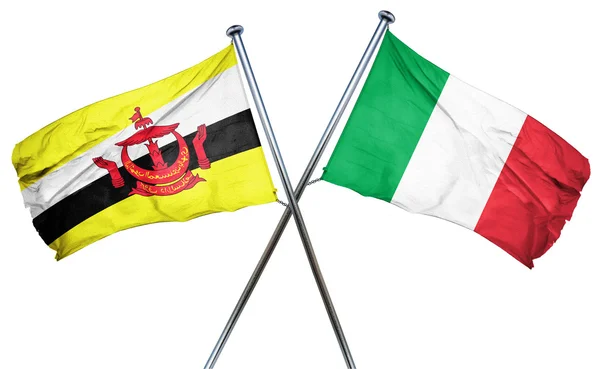 Brunei bayrağı İtalya bayrağı, 3d render ile — Stok fotoğraf