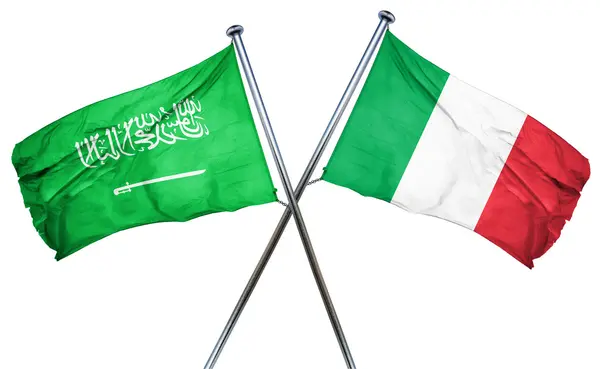 Suudi Arabistan bayrağı İtalya bayrağı, 3d render ile — Stok fotoğraf
