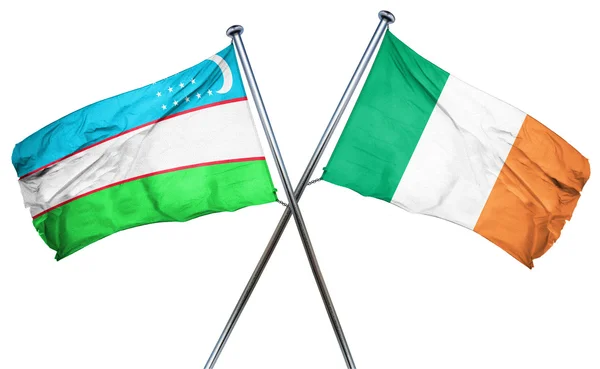 Usbekistan Flagge mit irischer Flagge, 3D Rendering — Stockfoto