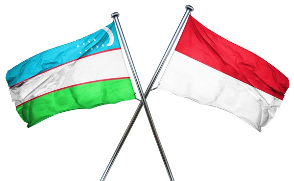 Bandiera Uzbekistan con bandiera Indonesia, rendering 3D — Foto Stock