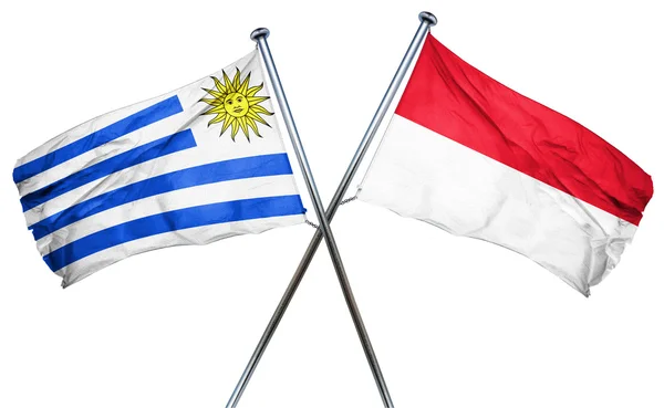 Uruguay flag with Indonesia flag, 3D rendering