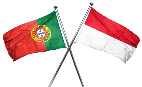 Portugiesische Flagge mit indonesischer Flagge, 3D-Darstellung — Stockfoto