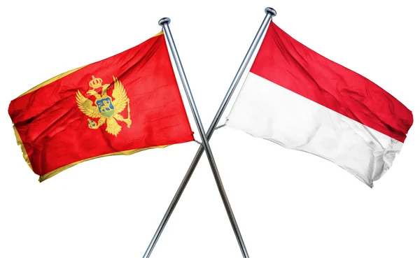 Bandiera Montenegro con bandiera Indonesia, rendering 3D — Foto Stock