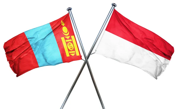 Bandera de Mongolia con bandera de Indonesia, representación 3D —  Fotos de Stock