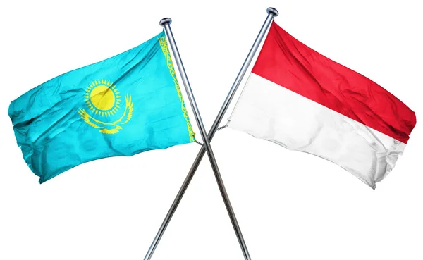 Kazakstan flagga med Indonesien flagga, 3d-rendering — Stockfoto