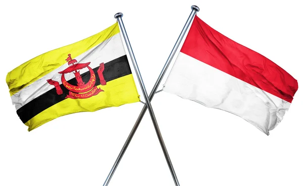 Bandiera Brunei con bandiera Indonesia, rendering 3D — Foto Stock
