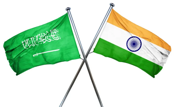 Vlajka Saúdské Arábie vlajka s Indií, 3d vykreslování — Stock fotografie
