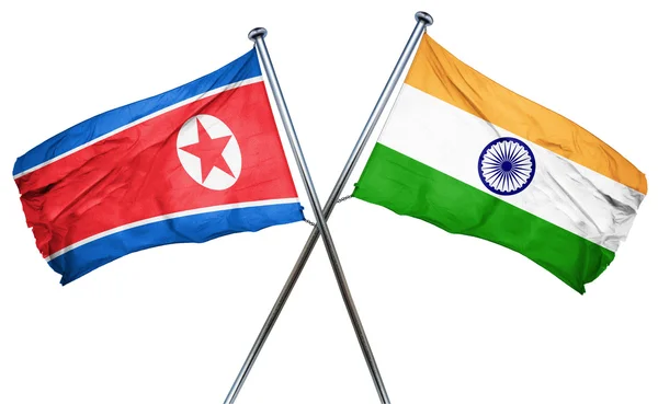 North Korea flag with India flag, 3D rendering — Stock Photo, Image