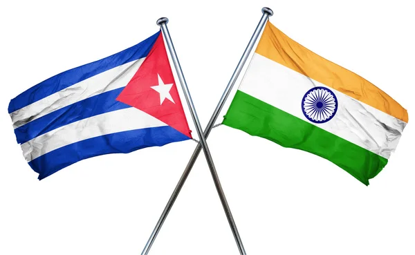 Bandeira de Cuba com bandeira da Índia, renderização 3D — Fotografia de Stock