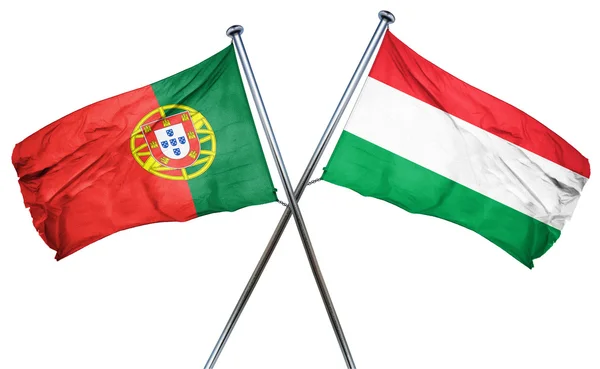 Vlag van Portugal met de vlag van Hongarije, 3D-rendering — Stockfoto